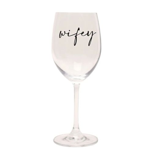 Amore Wine Glass Black Words - Wifey