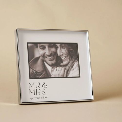 Amore Silver & Black Print Photo Frame 'Mr & Mrs' 6" x 4"