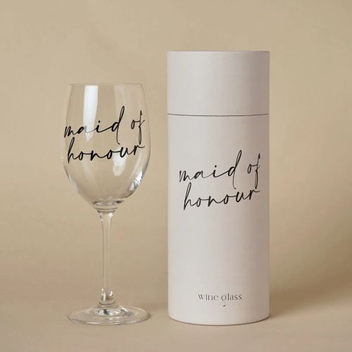 Amore Wine Glass Black Words - Maid Of Honour