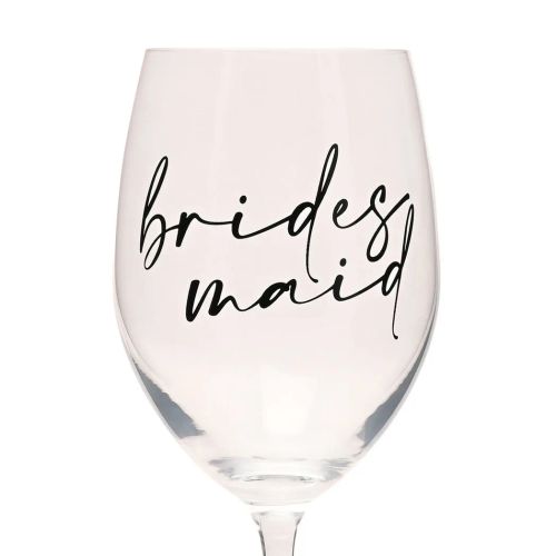 Amore Wine Glass Black Words - Bridesmaid